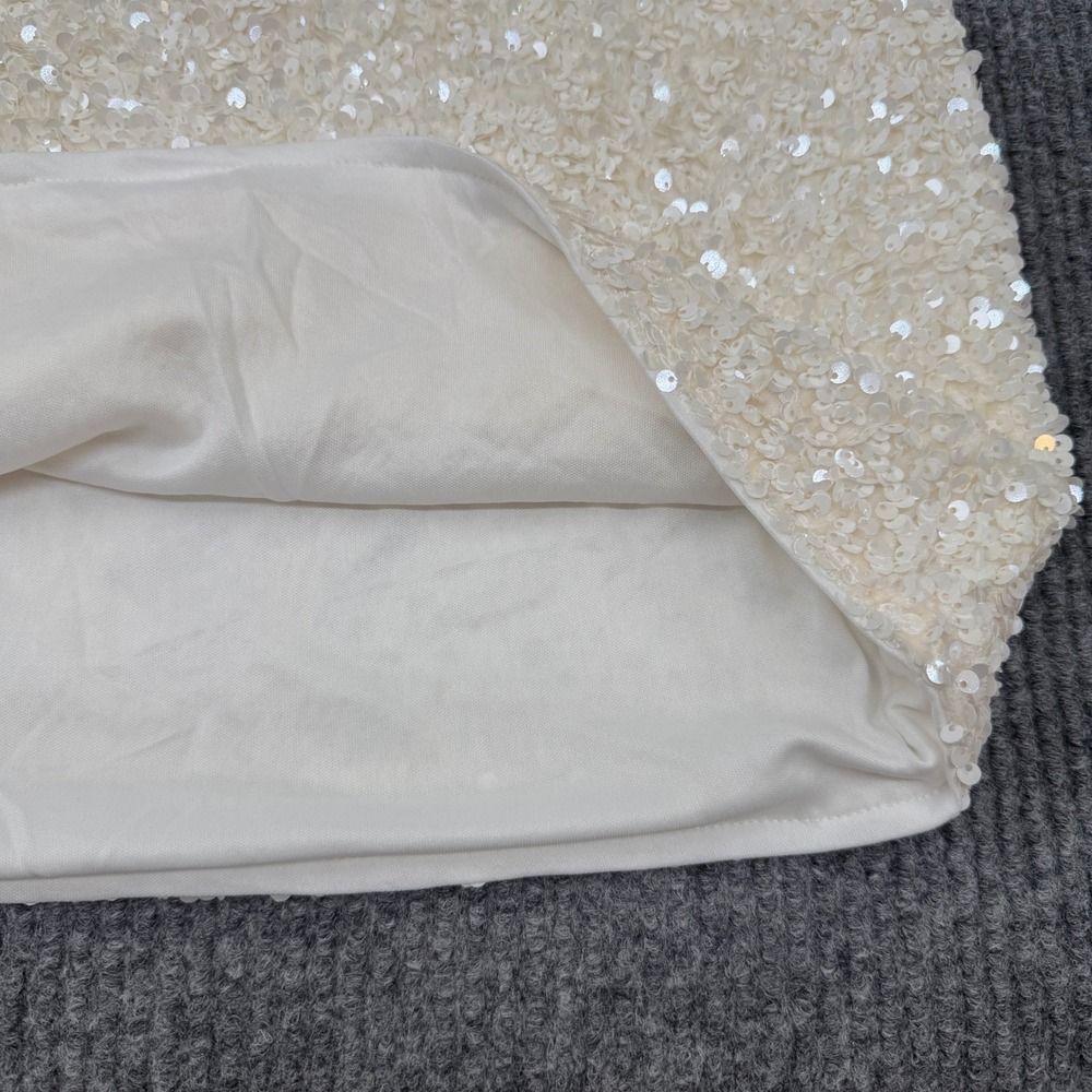 Commense Sequin Skirt Set Women Small White Bow Back Crop Jacket Mini Skirt Glam - Picture 11 of 16